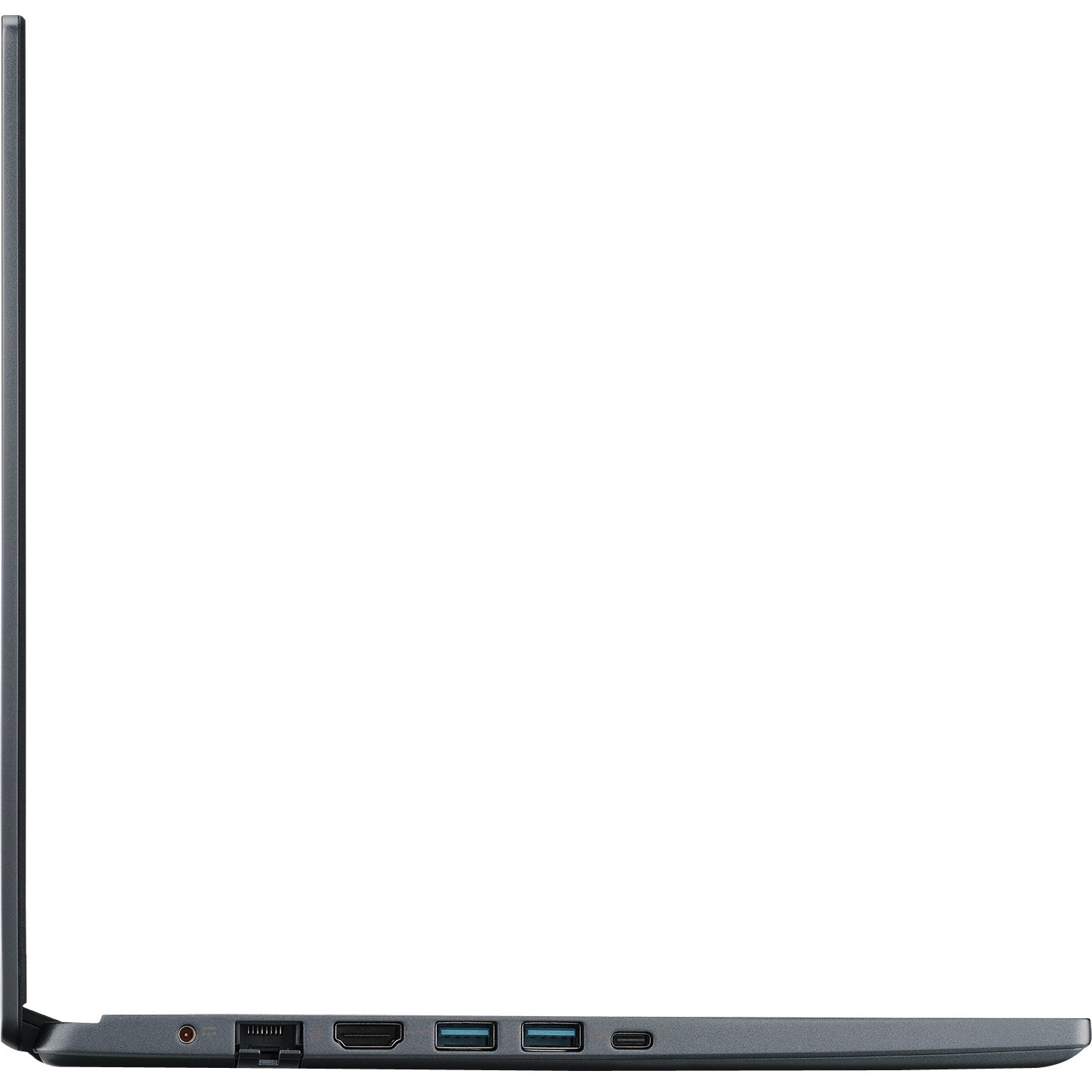 Acer TravelMate P414 business laptop with 14-inch Full HD IPS display, Intel Core i7, and slate blue chassis — right view