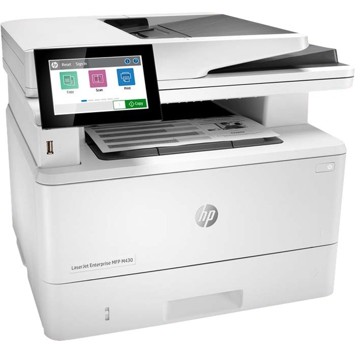 HP LaserJet Enterprise MFP M430f monochrome laser multifunction printer for enterprise office workflows — right view