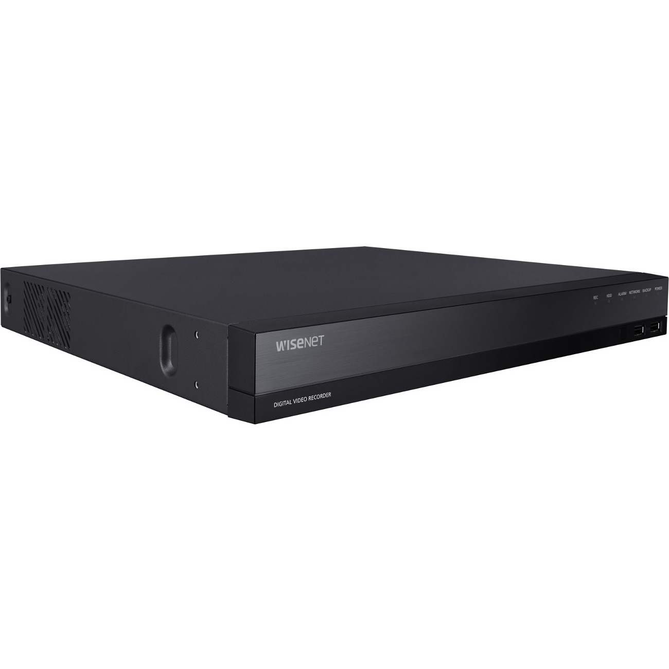 5-in-1 16CH Pentabrid DVR- 6TB Raw Storage, AHD, HDTVI, HDCVI (up to 8MP), Total 18CH(Analog Maximum 16CH and 2 Network Maximum 18CH), Analog   Camera up 8MP(15/12fps), 5MP(20/12fps), 4MP(30/25fps), 2MP(30/25fps),1MP(30/25fps), 960H(or 720H)(30/25fps) * per CH and Network camera 2MP (480fps). Codec H.265/H.264/MJPEG, Recording Bandwidth Max. 128Mbps, Playback Bandwidth 32Mbps. 4CH audio input/ 1CH audio output, 16 alarm input and 4 relay output, coaxial control, HDMI/VGA video output, 1 X spot monitor output, QR code, Up to 2 SATA HDDs (6TB/HDD). NDAA & FCC Compliant Model. — right view