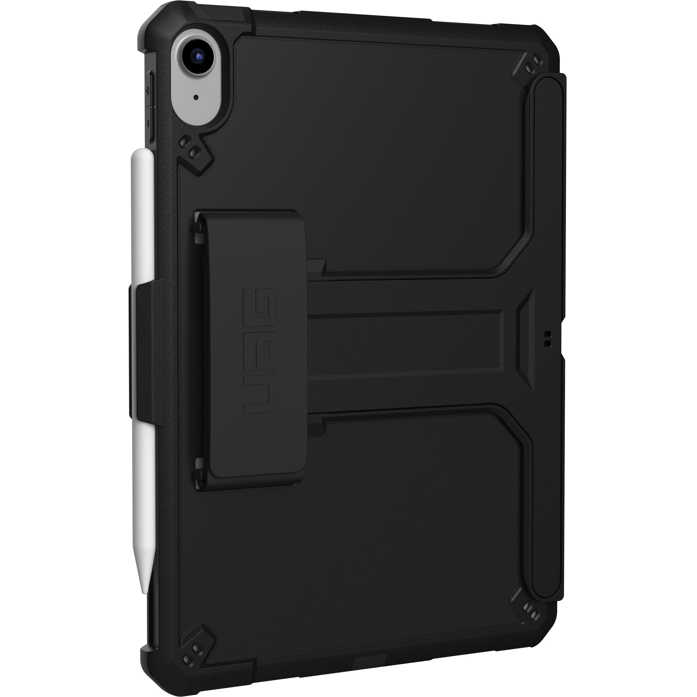 UAG Scout black rugged case with kickstand and handstrap for iPad 11 A16 and iPad 10.9 10th Gen — right view