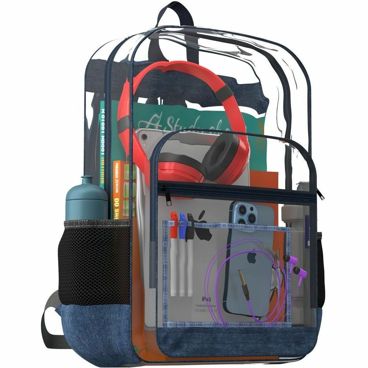 EXTREME CLEAR BACKPACK W/2 COMPARTMENTS (SEE-THROUGH BACKPACK) — right view