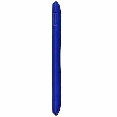 Blue soft silicone case for iPad 10th Gen with corner protection and exposed rear logo area — right view