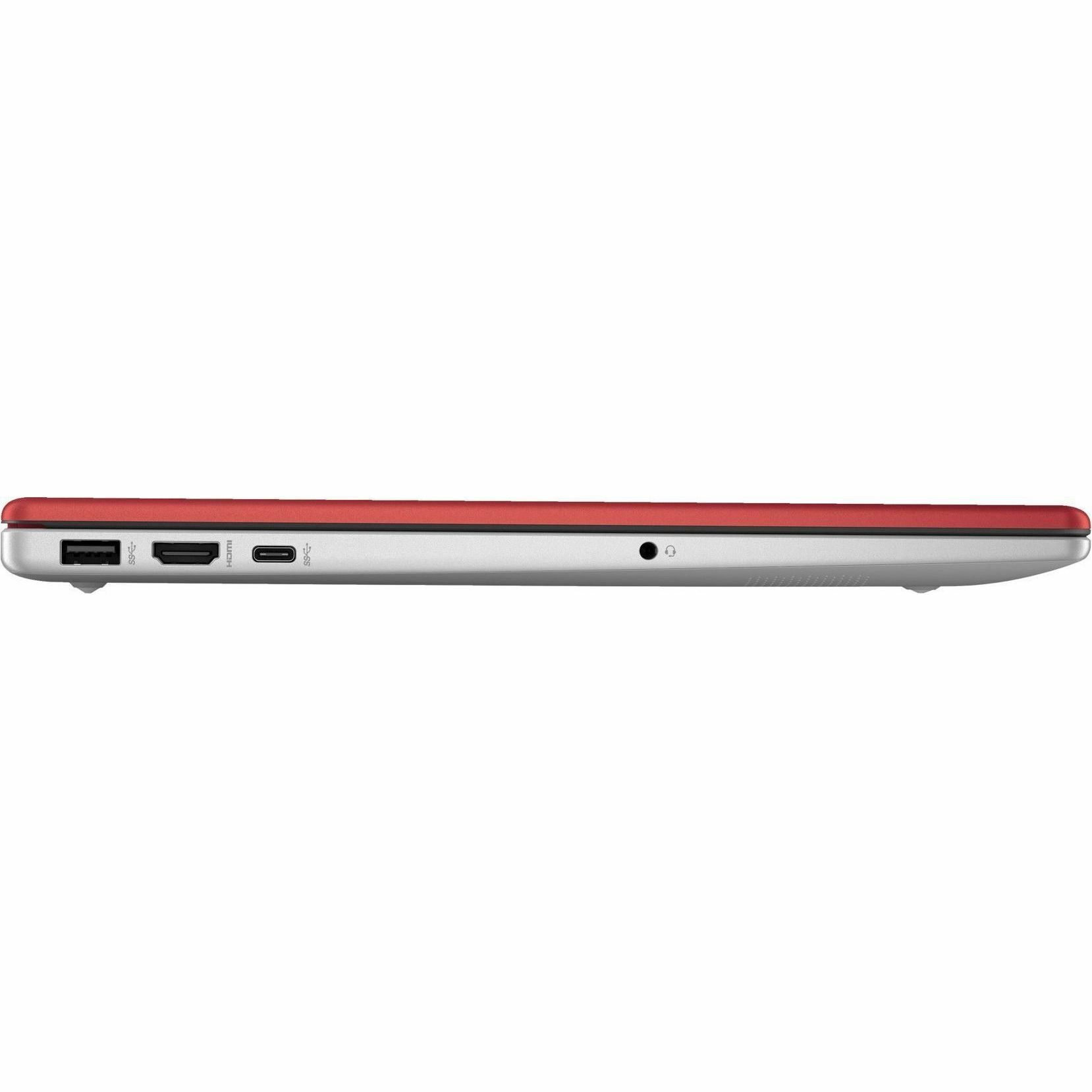 Refurbished HP 15.6-inch laptop in Scarlet Red with Intel N200 processor and HD display — right view