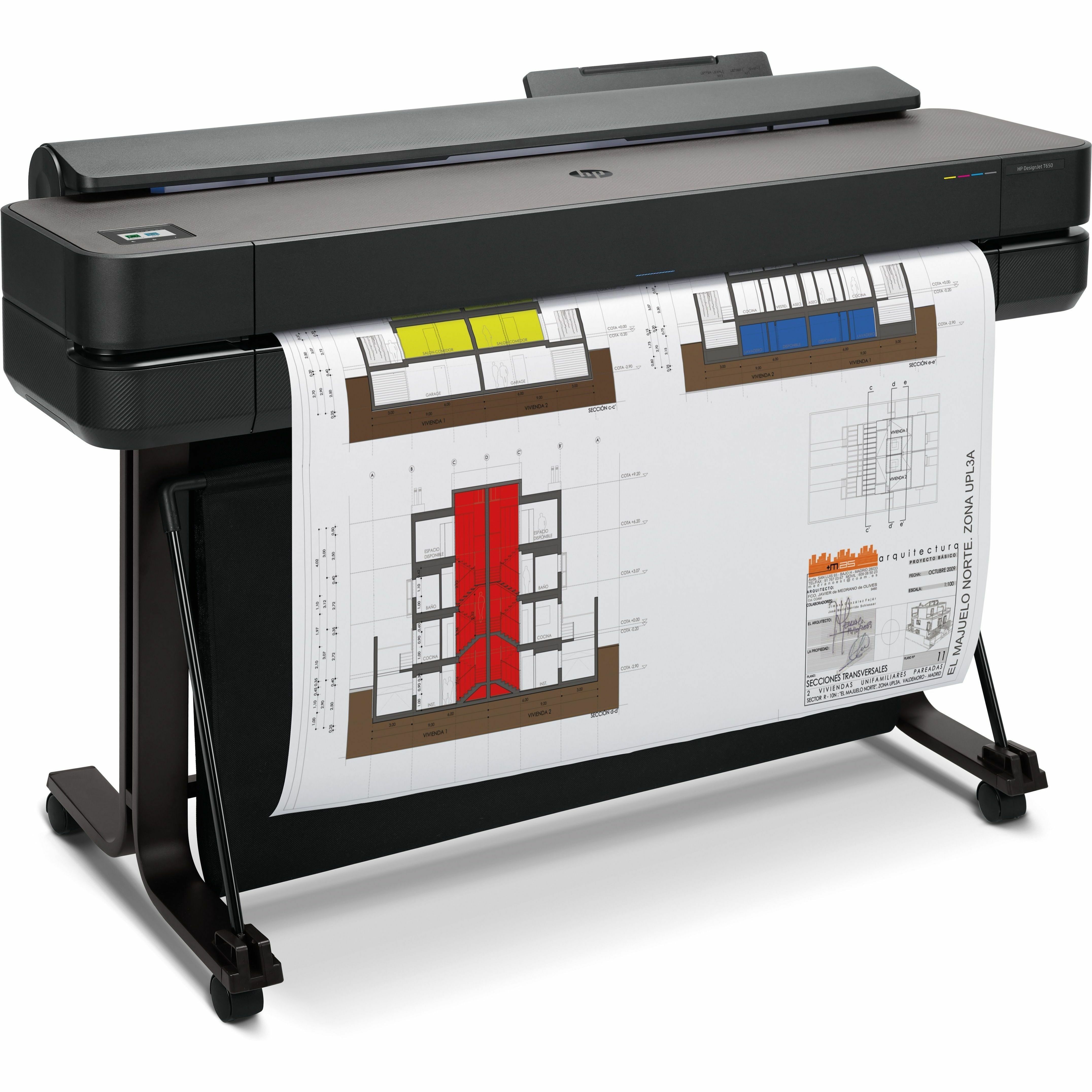 HP DesignJet T650 36-inch large-format printer for CAD drawings and technical plans — right view