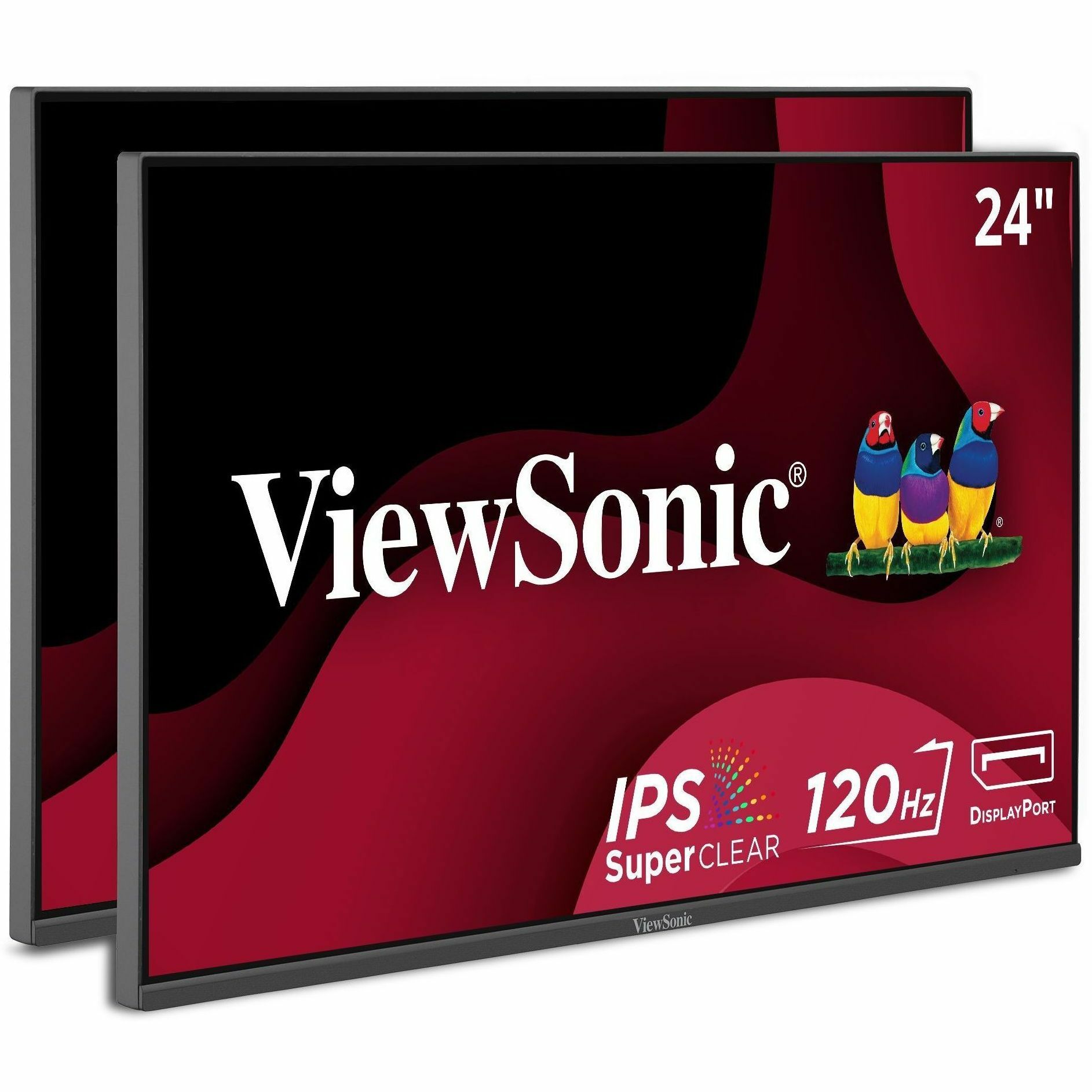 ViewSonic 24-inch IPS dual pack monitors with 1080p resolution and HDMI, DisplayPort, and VGA connectivity — right view