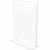 Deflecto Classic Image Double-Sided Sign Holder - 1 Each - 8.50" (215.90 mm) Width x 11" (279.40 mm) Height - Rectangular Shape - Self-standing, Bottom Loading - Plastic - Clear