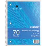Sparco Wirebound Notebook - 70 Sheets - Wire Bound - College Ruled - Unruled Margin - 16 lb Basis Weight - 8" x 10 1/2" - Assorted Paper - AssortedChipboard Cover - Subject, Stiff-cover, Stiff-back, Perforated, Hole-punched - 1 Each