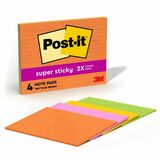 Post-it Super Sticky Lined Meeting Notepads - 180 - 6" x 8" - Rectangle - 45 Sheets per Pad - Ruled - Vital Orange, Tropical Pink, Sunnyside, Limeade - Paper - Self-adhesive - 4 / Pack