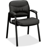 Basyx by HON VL643 Leather Guest Leg Base Chair - Black Leather Seat - Black Steel Frame - Sled Base - Black - Leather - 1 Each