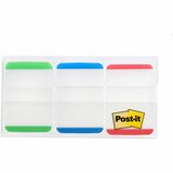 Post-it Durable Tabs - 1.50" Tab Height x 1" Tab Width - Green, Red, Blue Tab(s) - Repositionable - 66 / Pack