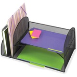 Safco Onyx 2 Upright/2 Tray Mesh Desk Organizer - 7.8" Height x 10.8" Width x 17" Depth - Desktop - Black - 1 Each