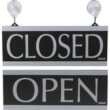 Headline Century Series Open /Closed Sign - 1 Each - English - Open/Closed Print/Message - 13" (330.20 mm) Width x 5" (127 mm) Height - Rectangular Shape - Silver Print/Message Color - Hanging - Both Sides Display - Indoor - Black