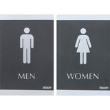 Headline Century Series Men & Women Signs - 2 / Set - English, Braille - Men, Women Print/Message - 6" (152.40 mm) Width x 9" (228.60 mm) Height - Rectangular Shape - Silver Print/Message Color - Door-mountable - Self-adhesive - Plastic - Bathroom, Restro