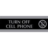 Headline Century Turn Off Cell Phone Sign - 1 Each - Turn Off Cell Phone Print/Message - 9" (228.60 mm) Width x 3" (76.20 mm) Height - Silver Print/Message Color - Mounting Hardware - Black