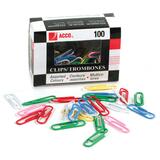 Acco Vinyl Coated Colour Paper Clip - #1, Standard - Standard - No. 1 - 1.18" (29.97 mm) Length - 100 / Box - Assorted