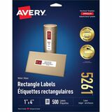 Avery Easy Peel(R) Address Labels, Sure Feed(TM) Technology, Permanent Adhesive, 1" x 4" , 500 Labels (5261) - 1" Height x 4" Width - Permanent Adhesive - Rectangle - Laser - White - Paper - 20 / Sheet - 25 Total Sheets - 500 Total Label(s) - 500 / P