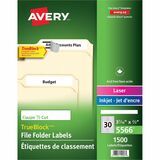 Avery Filing Labelswith TrueBlock&trade; Technology for Laser and Inkjet Printers, ?" x 3-7/16" , White - 21/32" Width x 3 7/16" Length - Removable Adhesive - Rectangle - Inkjet - White - 1500 / Box - Self-adhesive