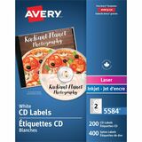 Avery CD Labelsfor Laser Printers - Permanent Adhesive - Laser - White - 200 / Box