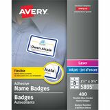 Avery® Flexible Printable Name Tags, 2-1/3" x 3-3/8" Rectangle Labels, White with Blue Border, 400 Removable Name Badges (05895) - 2 1/3" Height x 3 3/8" Width - Removable Adhesive - Rectangle - Laser, Inkjet - White, Blue - Film - 8 / Sheet - 50 Total Sheets - 400 Total Label(s) - 400 / Box