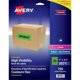 Avery® Neon Address Labels with Sure Feed(TM) for Laser Printers, 1" x 2 5/8" , 750 Green Labels (5971) - 1" Height x 2 5/8" Width - Permanent Adhesive - Rectangle - Laser - Neon Green - Paper - 30 / Sheet - 25 Total Sheets - 750 Total Label(s) - 750 / Pack