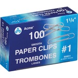 Acme United Smooth Paper Clip - 100 / Box - Steel