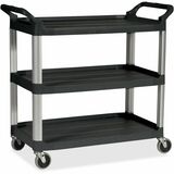 Rubbermaid Commercial Economy Cart - 3 Shelf - 90.72 kg Capacity - 4 Casters - 4" (101.60 mm) Caster Size - Plastic - x 33.6" Width x 18.6" Depth x 37.8" Height - Black - 1 Each