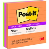 Post-it Super Sticky Lined Notes - 4" x 4" - Square - Ruled - Ultra Assorted - Self-adhesive - 3 / Pack