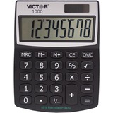 Victor 1000 Mini Desktop Calculator - Large LCD, Battery Backup, Independent Memory, Plastic Key, Dual Power - 0.71" (18 mm) - 8 Digits - LCD - Battery/Solar Powered - 0.5" x 3.3" x 4.3" - Black - Plastic - 1 Each