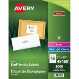 Avery Eco-Friendly Address Labelsfor Laser and Inkjet Printers, 1" x 2?" - 1" Width x 2 5/8" Length - Permanent Adhesive - Rectangle - Laser, Inkjet - White - Paper - 30 / Sheet - 100 Total Sheets - 3000 Total Label(s) - 3000 / Box