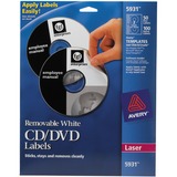Avery® Removable CD Labels, Print to the Edge, Removable Adhesive, 50 Disc Labels and 100 Spine Labels (5931) - Removable Adhesive - Laser - White - Paper - 50 / Pack