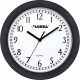 Lorell 9" Round Wall Clock - Analog - Quartz - White Main Dial - Black/Plastic Case