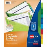 Avery Big Tab&trade; Insertable Plastic Dividers with Pocketsfor Laser and Inkjet Printers, 9" x 11?" , 8 tabs, 1 set - 8 x Divider(s) - 8 - 8 Tab(s)/Set - 9.25" Divider Width x 11.13" Divider Length - 3 Hole Punched - Translucent Plastic, Multicolo