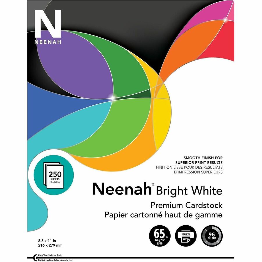 Neenah Inkjet, Laser Printable Multipurpose Card - Bright White - 96 Brightness - Letter - 8 1/2" x 11" - 65 lb Basis Weight - Smooth - 250 / Pack