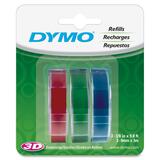 Dymo 1741671 Glossy Embossing Tape - 3/8" x 117 3/5" Length - Rectangle - Blue, Red, Green - Vinyl - 3 / Pack - Self-adhesive, Weather Resistant, Corrosion Resistant, Abrasion Resistant, Chemical Resistant
