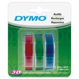 Dymo 1741671 Glossy Embossing Tape - 3/8" Width x 117 3/5" Length - Rectangle - Blue, Red, Green - Vinyl - 3 / Pack - Water Resistant - Self-adhesive, Weather Resistant, Corrosion Resistant, Abrasion Resistant, Chemical Resistant