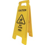 Rubbermaid Commercial Caution Wet Floor Safety Sign - 1 Each - English, French, Spanish - Caution Wet Floor Print/Message - 11" (279.40 mm) Width x 25" (635 mm) Height x 12" (304.80 mm) Depth - Rectangular Shape - Black Print/Message Color - Hanging - Dou
