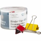 Business Source Colored Fold-back Binder Clips - Large - 2" (50.80 mm) Width - 1" Size Capacity - 12 / Pack - Assorted - Steel