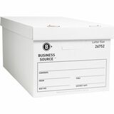 Business Source Lift-off Lid Light Duty Storage Box - External Dimensions: 12" Width x 24" Depth x 10"Height - Media Size Supported: Letter - Lift-off Closure - Light Duty - Stackable - Cardboard - White - For File - Recycled - 12 / Carton