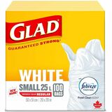 Glad Medium Duty Trash Bag - Febreze Fresh Clean - Small Size - 25 L Capacity - 20" Length x 20" Width - Tie Closure - White - Garbage, Kitchen, Bathroom, Bedroom, Office