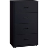 Lorell Lateral File - 4-Drawer - 30" x 18.6" x 52.5" - 4 x Drawer(s) for File - A4, Legal, Letter - Adjustable Glide, Ball-bearing Suspension, Label Holder - Black - Steel - Recycled