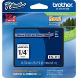 Brother P-touch TZe Laminated Tape Cartridges - 15/64" - Rectangle - Clear, Black - 1 Each - Grease Resistant, Grime Resistant, Temperature Resistant, Sunlight Resistant, Heat Resistant, Cold Resistant, Fade Resistant, Tear Resistant