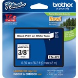 Brother P-touch TZe Laminated Tape Cartridges - 3/8" Width - Rectangle - White - Polyethylene Terephthalate (PET), Polyester Film - 1 Each - Water Resistant - Grease Resistant, Grime Resistant, Temperature Resistant