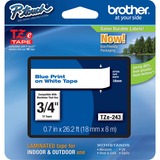 Brother P-Touch TZe Flat Surface Laminated Tape - 45/64" - Thermal Transfer - White, Blue - 1 Each - Grease Resistant, Grime Resistant, Temperature Resistant, Durable, Spill Resistant, Oil Resistant, Chemical Resistant, Fade Resistant