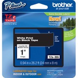 Brother P-Touch TZe Laminated Tape - 1" Width x 26 1/5 ft Length - Rectangle - Thermal Transfer - White, Black - 1 Each - Water Resistant - Grease Resistant, Grime Resistant, Temperature Resistant