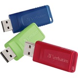 Verbatim 4GB Store 'n' Go USB Flash Drive - 3pk - Red, Green, Blue - 4 GB - Green, Blue, Red - 3 Pack - Password Protection, ReadyBoost, Retractable