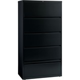 Lorell Fortress Lateral File with Roll-Out Shelf - 36" x 18.6" x 69" - 5 x Drawer(s) for File - Legal, Letter, A4 - Leveling Glide, Ball-bearing Suspension, Interlocking, Heavy Duty, Recessed Handle - Black - Steel - Recycled