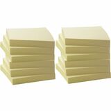 Business Source Yellow Adhesive Notes - 3" x 3" - Square - 100 Sheets per Pad - Unruled - Yellow - Self-adhesive, Removable - 12 / Pack - Recycled