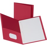 Business Source Letter Recycled Pocket Folder - 8 1/2" x 11" - 100 Sheet Capacity - 3 x Prong Fastener(s) - 1/2" Fastener Capacity - 2 Inside Front & Back Pocket(s) - Leatherette - Red - 35% Recycled - 25 / Box