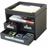 Victor Midnight Black Collection Tidy Tower Organizer - 10.9" Height x 12.8" Width x 10.6" DepthDesktop - Durable, Molding Base, Sturdy - Matte Black - Black - Wood, Faux Leather - 1 Each