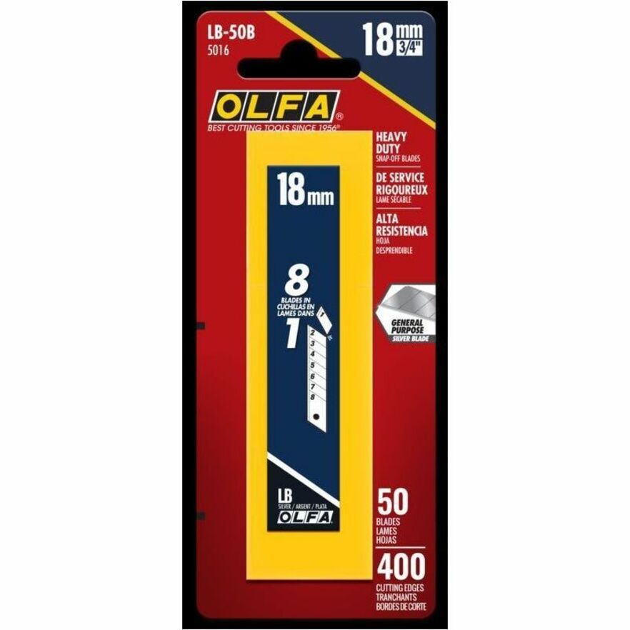 Olfa Replacement Blade - Snap-off, Durable, Long Lasting - Carbon Steel - Silver - 50 / Pack